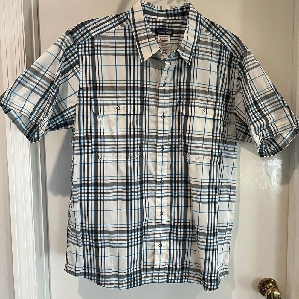 Patagonia El Ray Short Sleeve Shirt Plaid Snap Button Mens Large